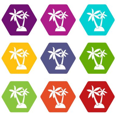 Renk altı yüzlü palmiye ağaçları Icon set