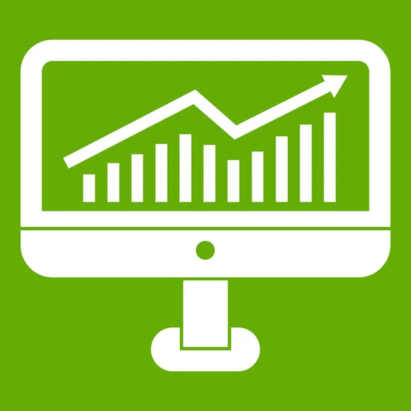 Gráfico de crecimiento en el icono del monitor del ordenador verde — Vector de stock