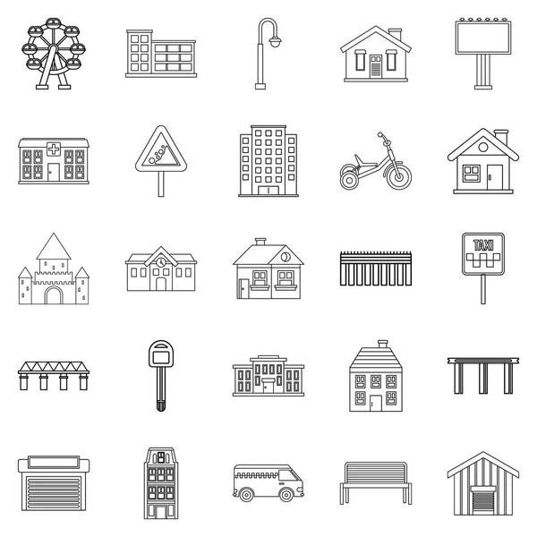 Build icons set, outline style — Stock Vector