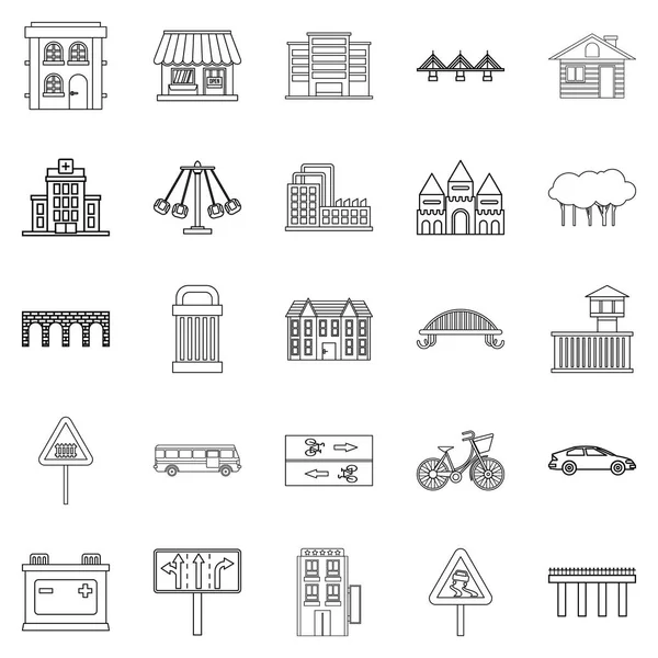 Conjunto de iconos de arquitectura moderna, estilo de contorno — Vector de stock