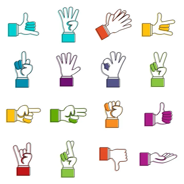 Mano gesto iconos doodle conjunto — Vector de stock