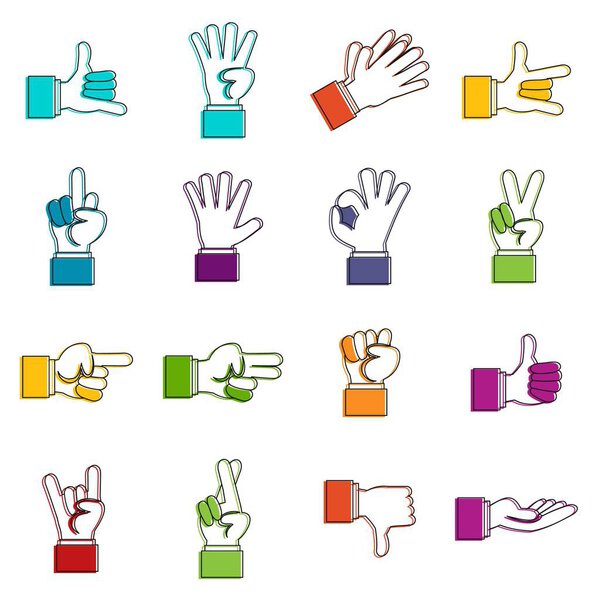 Hand gesture icons doodle set