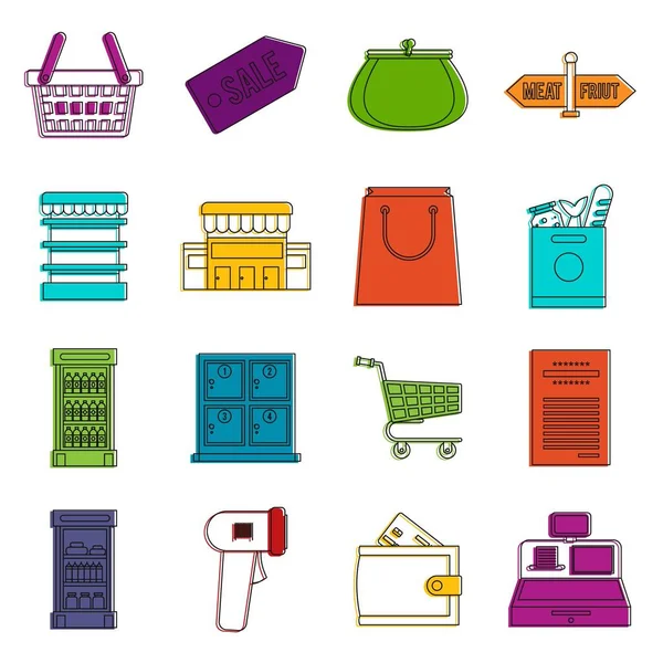 Conjunto de iconos de supermercado doodle — Archivo Imágenes Vectoriales