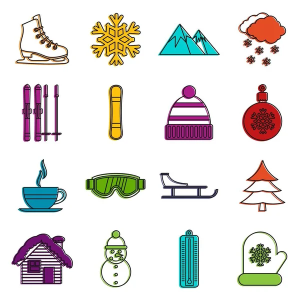 Conjunto de doodle de ícones de inverno — Vetor de Stock