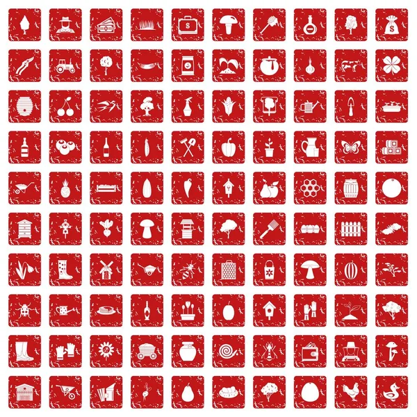 100农业图标设置垃圾红色 — 图库矢量图片