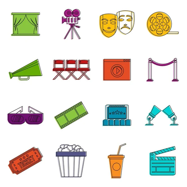 Conjunto de iconos de cine doodle — Vector de stock