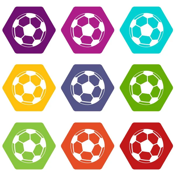 Voetbal pictogrammenset bal kleur hexahedron — Stockvector