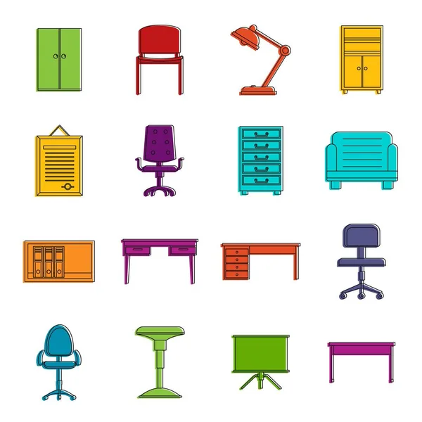Muebles de oficina iconos doodle set — Vector de stock