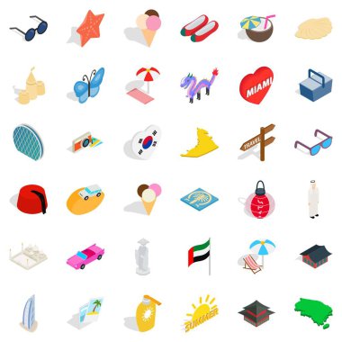 Turist resort Icons set, izometrik stili