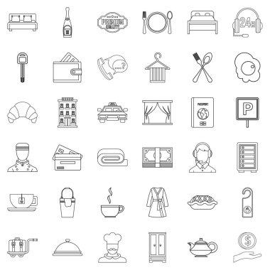 Lüks otel Icons set, anahat stili