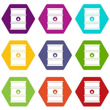 Renk altı yüzlü petrol varil Icon set