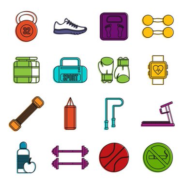 Spor salonu simgeler kümesi doodle