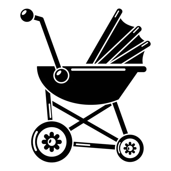 Baby carriage retro icon, simple black style — Stock Vector