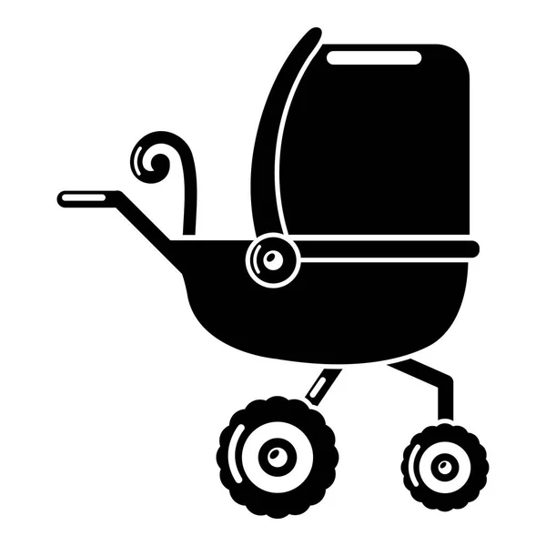 Carruagem de bebê triciclos ícone, estilo preto simples — Vetor de Stock