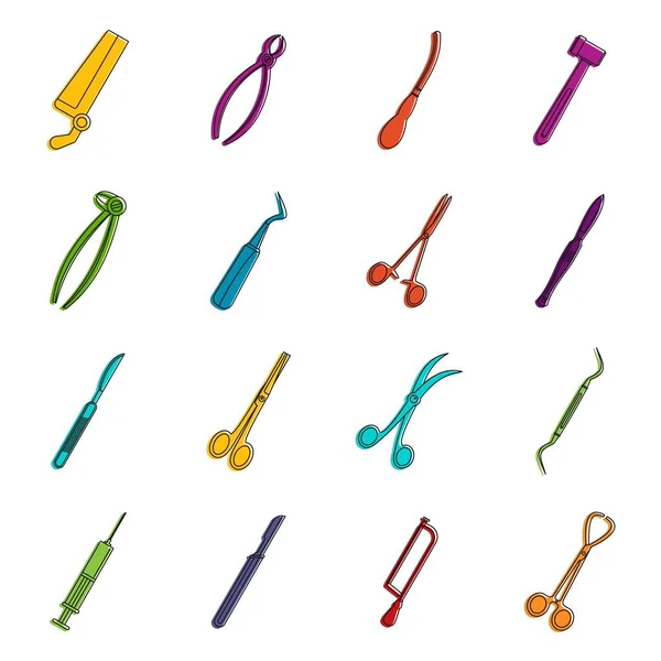 Surgeons herramientas iconos doodle conjunto — Vector de stock