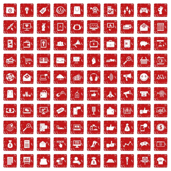 100 icônes marketing numérique mis grunge rouge — Image vectorielle