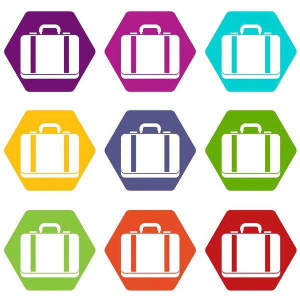Valise icône ensemble couleur hexaèdre — Image vectorielle