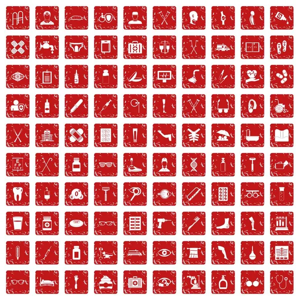 100 icônes de soins de santé pour handicapés rouge — Image vectorielle