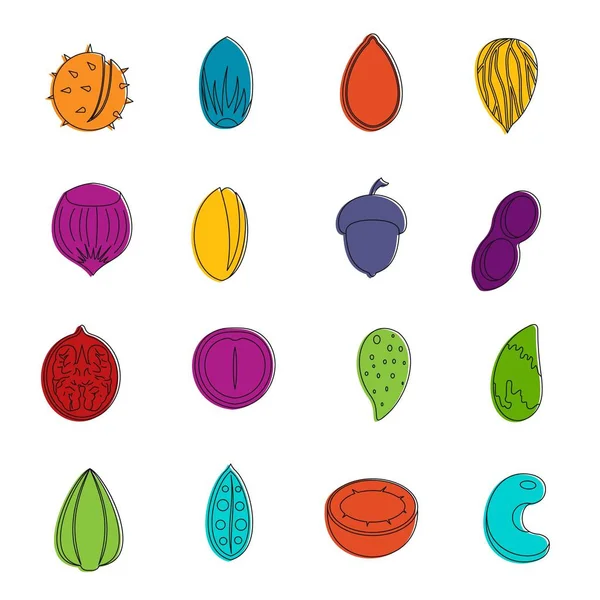 Nueces iconos doodle conjunto — Vector de stock
