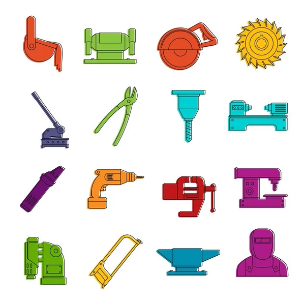 Metal iconos de trabajo conjunto de garabatos — Vector de stock
