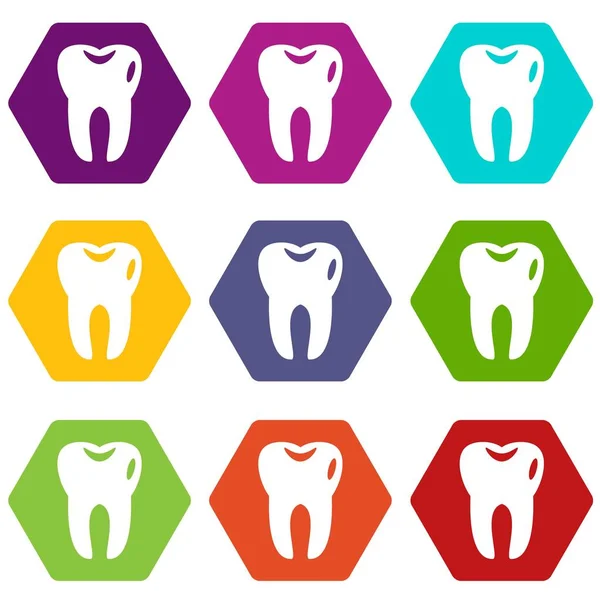 Icona del dente impostato colore esaedro — Vettoriale Stock