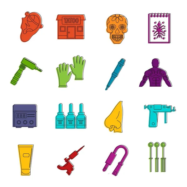 Tattoo parlor icons doodle set — Stock Vector