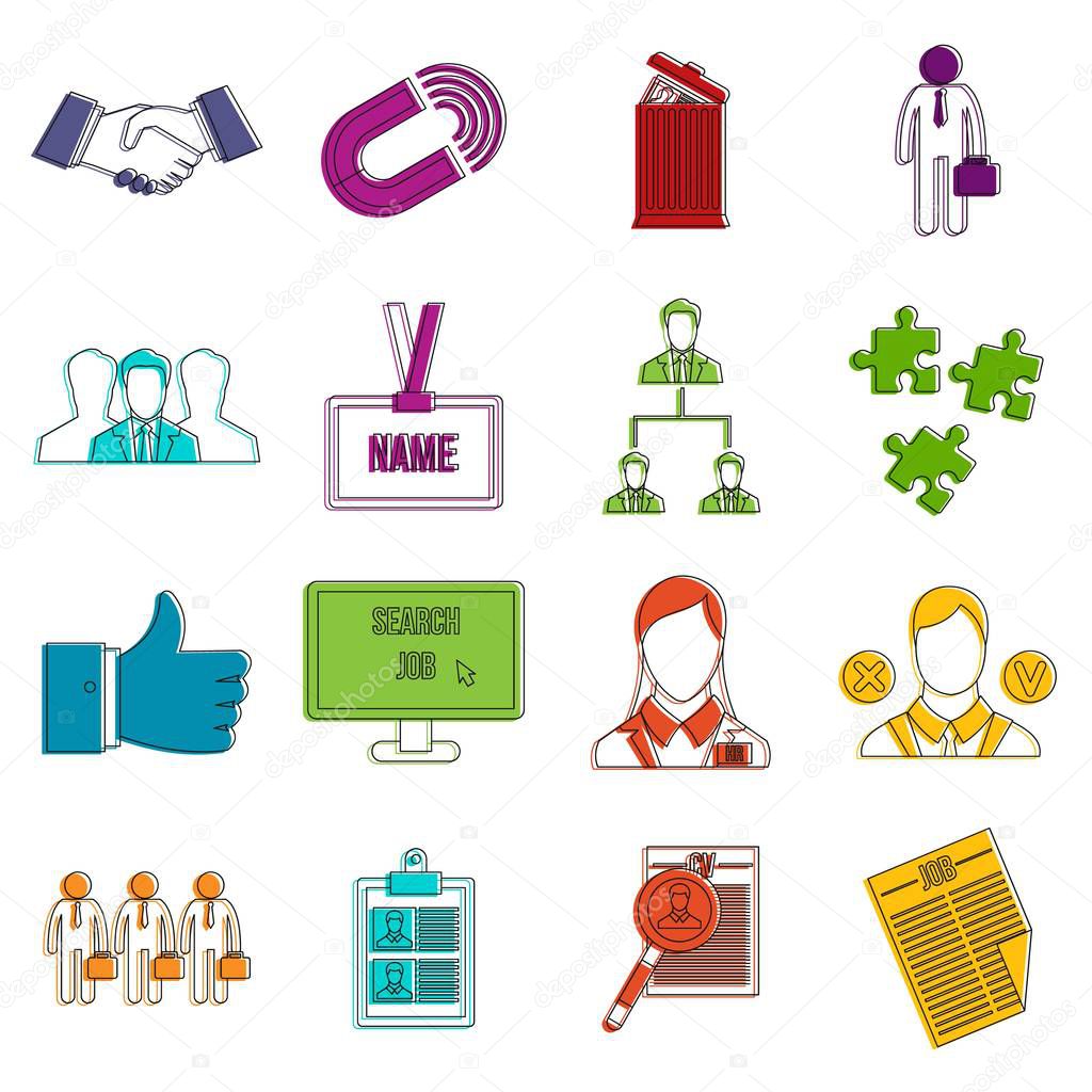 Human resource management icons doodle set