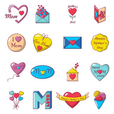 Anneler günü Icons set, karikatür tarzı