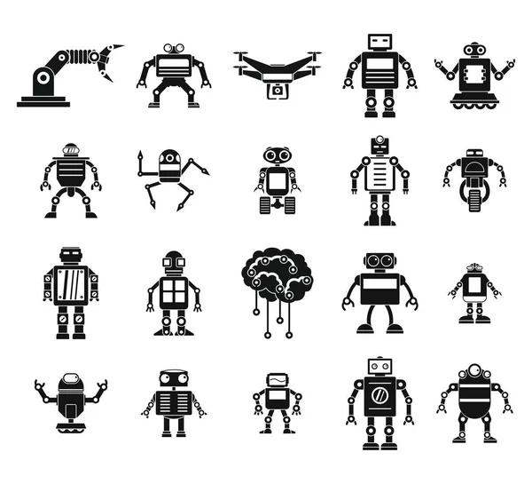 Roboter-Icon-Set, einfacher Stil — Stockvektor