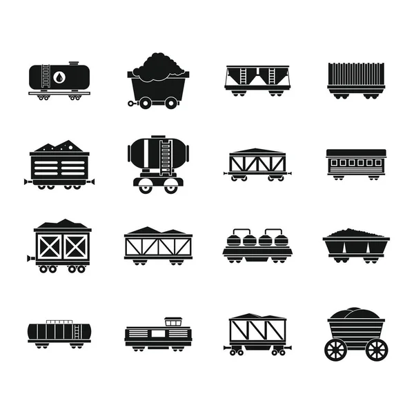 Vasúti kocsi ikon készlet, egyszerű stílus — Stock Vector