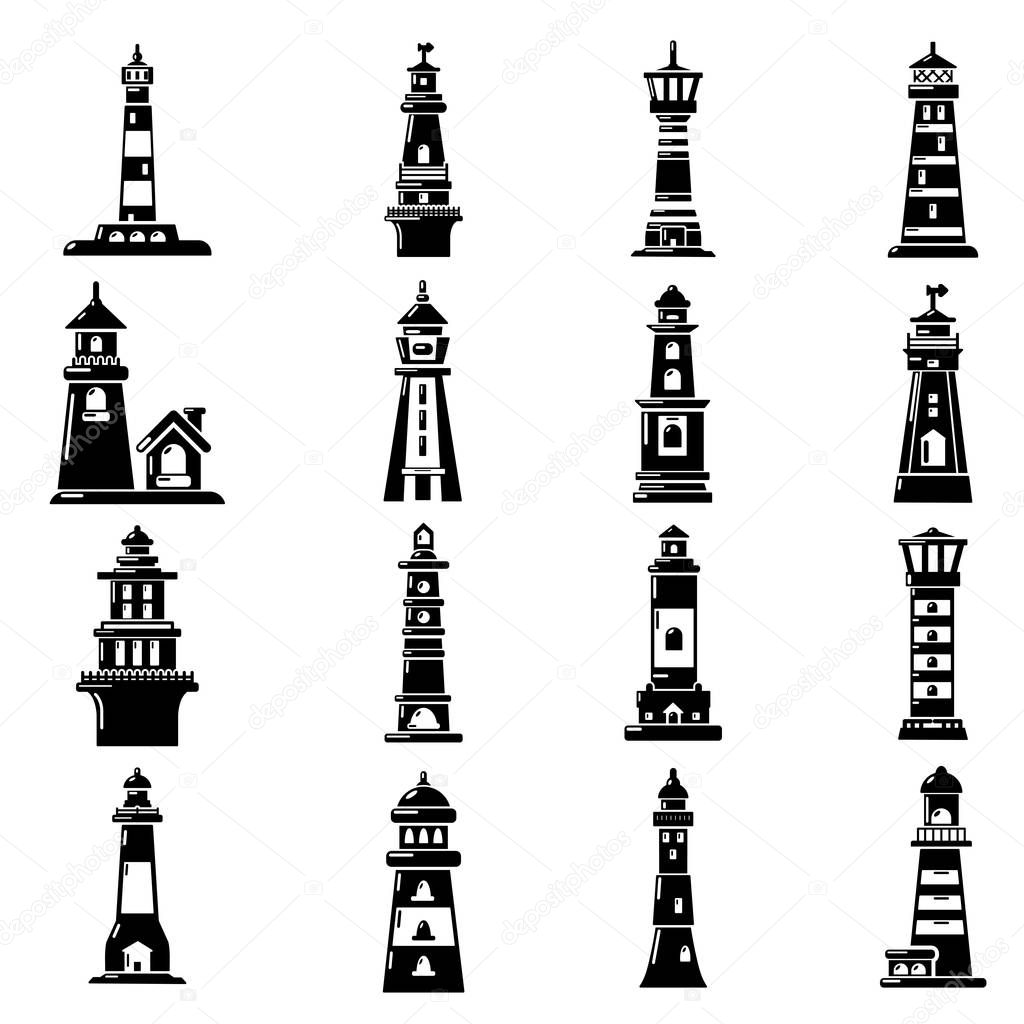 Lighthouse icons set, simple style