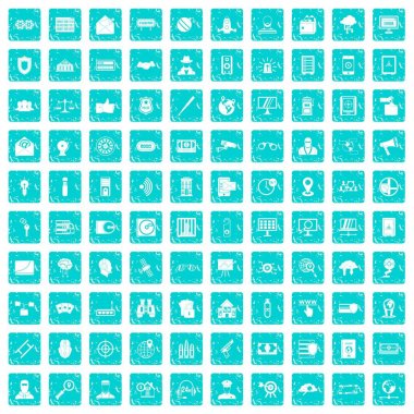 100 security icons set grunge blue clipart