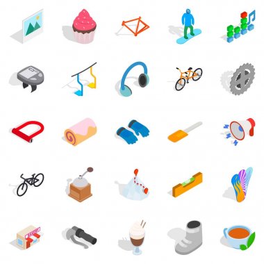 Öğle yemeği molası Icons set, izometrik stili