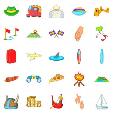 Beach view Icons set, karikatür tarzı