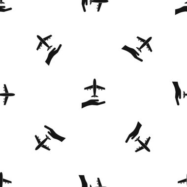 Uçak ve palmiye sorunsuz siyah desen