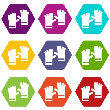 Renk altı yüzlü lastik eldiven Icon set