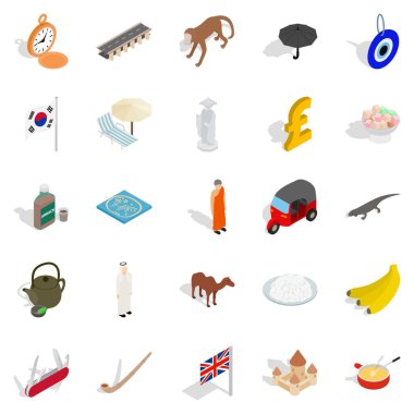 Çay gezi Icons set, izometrik stili