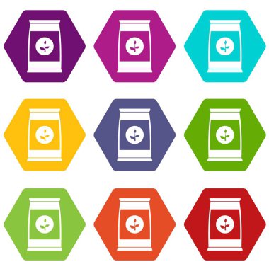 Renk altı yüzlü çiçek tohumları paket simgesi ayarla