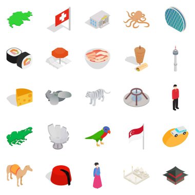 Avrupa'da Mekanlar Icons set, izometrik stili