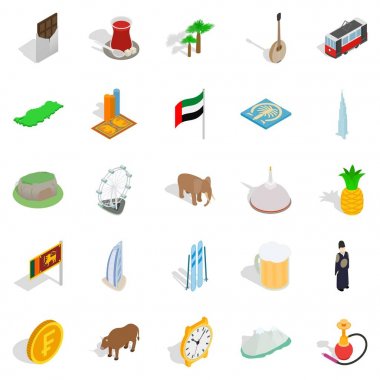 Egzotik tatil spot simgeler kümesi, izometrik tarzı