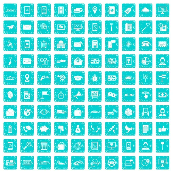 Ensemble de 100 icônes smartphone bleu grunge — Image vectorielle