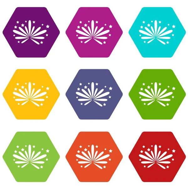 Conjunto de iconos de fuegos artificiales hexaedro de color — Vector de stock