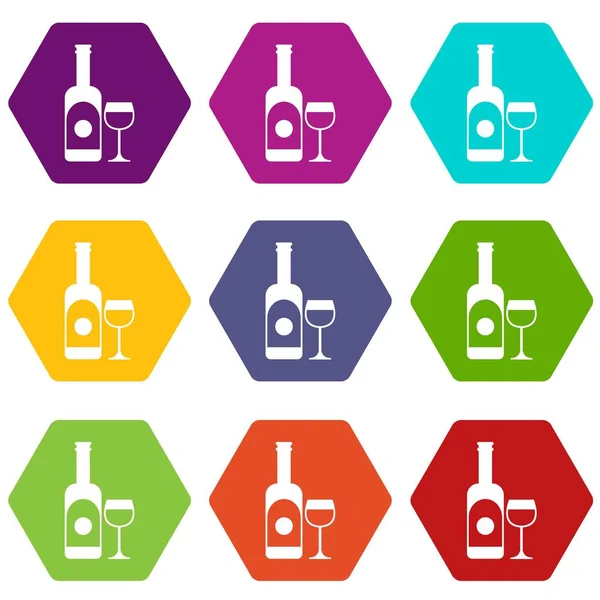 Vin et icône en verre couleur hexaèdre — Image vectorielle