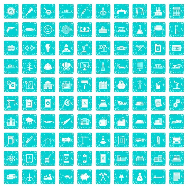 100 icônes végétales bleu grunge — Image vectorielle