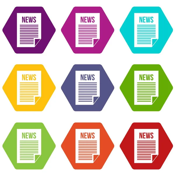 Hírek napilap ikon készlet színes hexahedron — Stock Vector