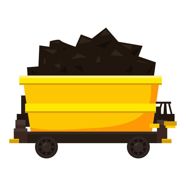 Coal trolley icon, cartoon style