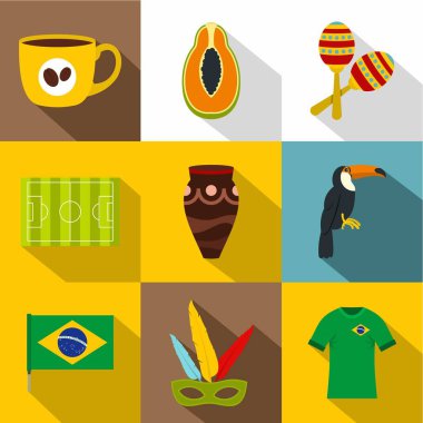 Brezilya ülke simge seti, düz stil