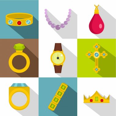 Takı koleksiyonu simge seti, düz stil