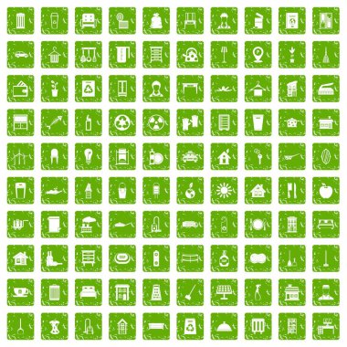 100 simgeleri temizlik grunge yeşil ayarla