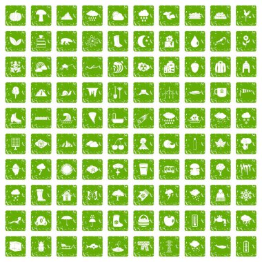 Yeşil grunge 100 bulutlar Icons set